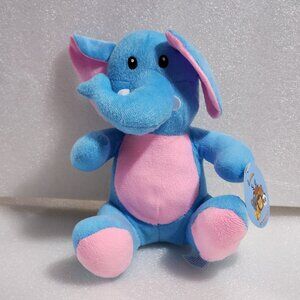 Calplush ELEPHANT Blue Pink Sewn Eyes Plush Animal Sitting 8" New